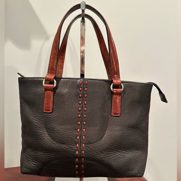 Fossil Elegant Black and Brown Leather Tote Bag - Picture 1 of 8